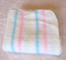 Vintage Waffle Weave Baby Blanket Fleece Fuzzy Striped Pastel Receiving Swaddle
