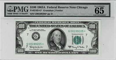 1963A $100 Federal Reserve *STAR*note fr. 2163-G* PMG 65 EPQ - Image 1 of 4