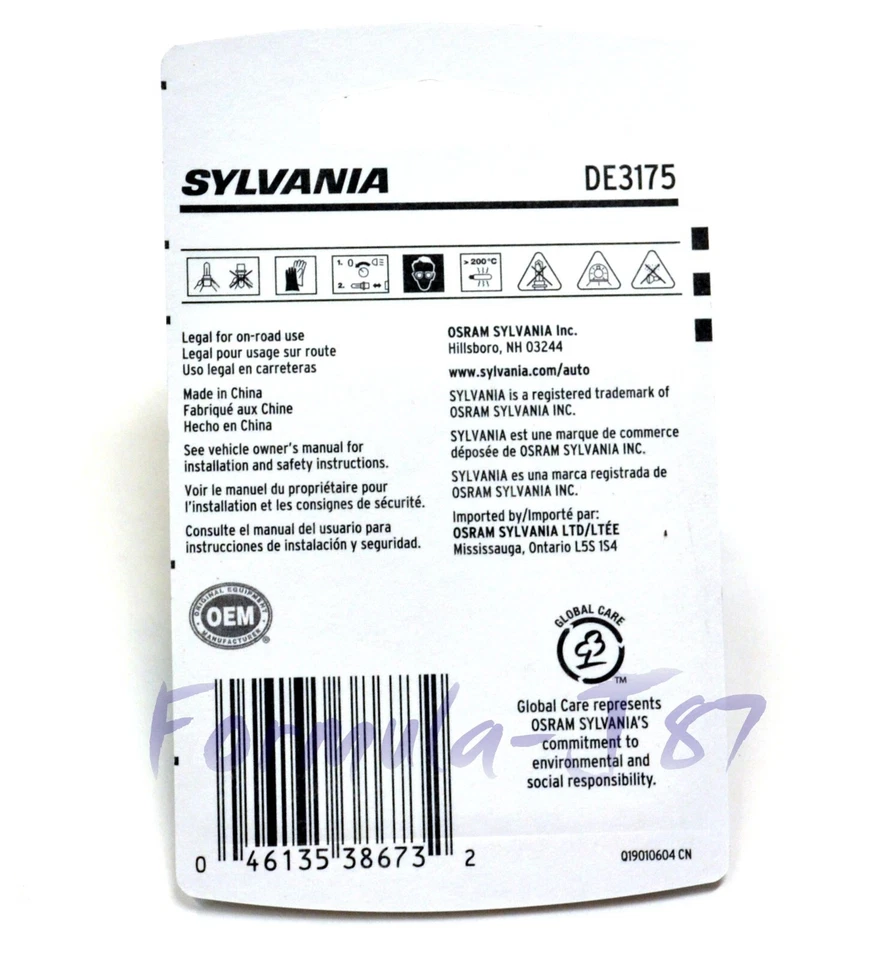 Sylvania Basic DE3175 30mm 10W Two Bulbs Interior Dome Light Replacement Lamp OE - Изображение 2 из 4