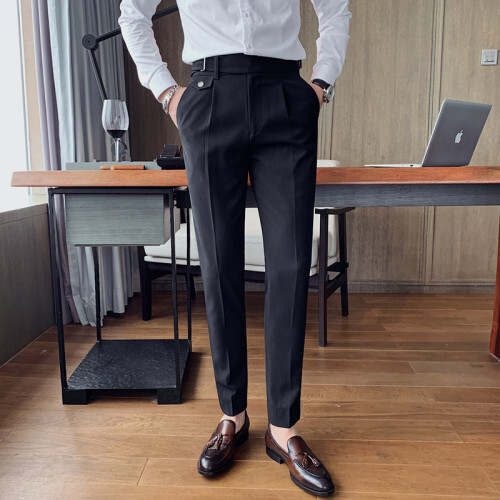 Men's High Waist Gurkha Pants Formal Slim Fit Dress Pants Casual Naples Trousers - Afbeelding 15 van 17