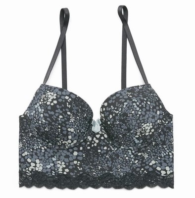 Adore Me Meissa Push Up Balconette Longline Bra 36DDD Dappled Dot Lace