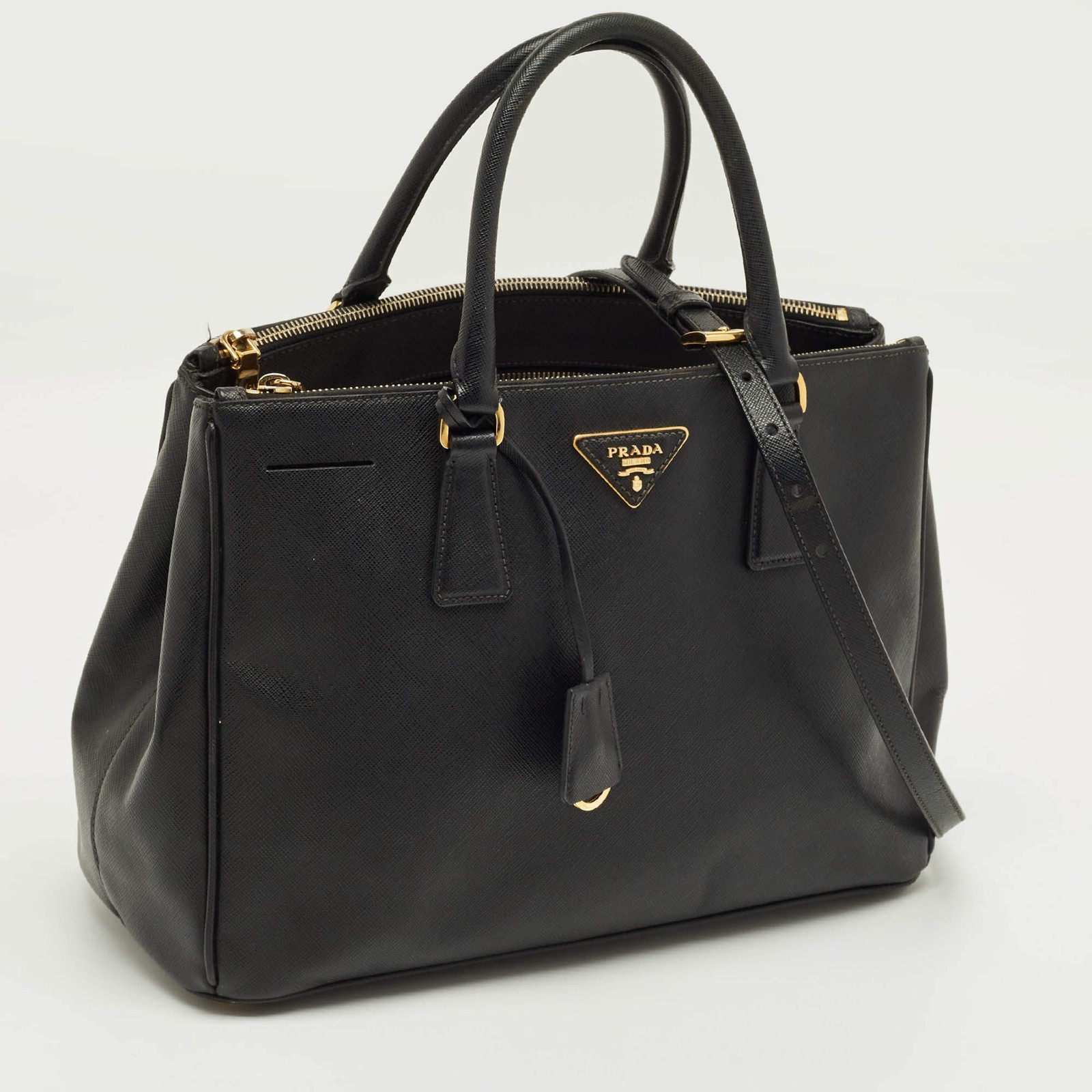 Prada Black Saffino Leather Medium Double Zip Tote thumbnail 3