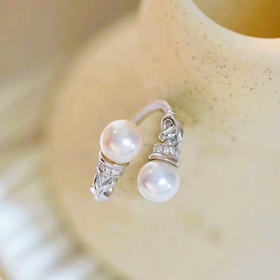 Damen Cluster Ring 925er Sterling Silber Doppel Süßwasserperlen Rund AAA