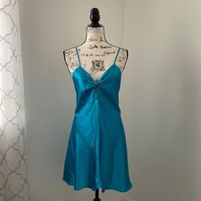 Turquoise Satin Twist Front Nightgown Slip Mini Dress Lingerie