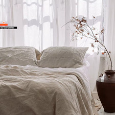 Bed Sheet Set 4 Piece 100% Pure Linen Bedding 1 Flat Sheet 1 Deep Pocket Fitted 