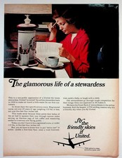 United Airlines Vintage Magazine Ad Stewardess Glamour Travel 1960s Print