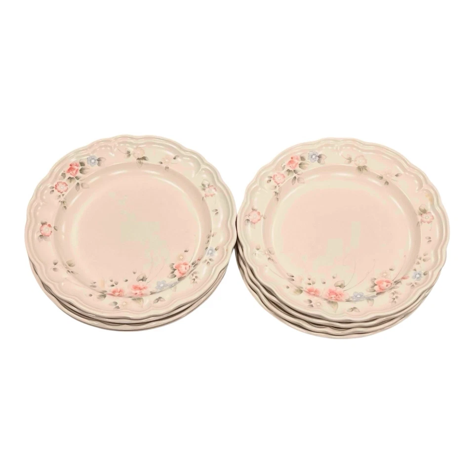 Juego de 8 Platos de Cena Rosa de Té Pfaltzgraff 10-3/8" Rosa y Azul Floral  Foto 3 de 4