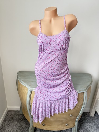 Vtg Y2K Fairy Cami Dress Jrs M Floral Asymmetrical Mesh Dainty Soft Girl Lace