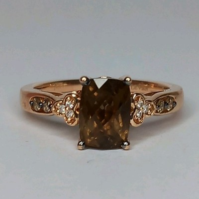 LE VIAN RING 14 KT ROSÉGOLD KISSENSCHLIFF RAUCHQUARZ SCHOKOLADE & WEISSER DIAMANT O