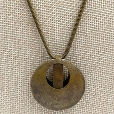 VTG Bronze Tone Modernist Circle Pendant Necklace Snake Chain Geometric Cutout