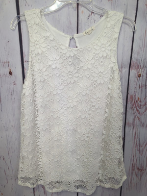 Emi & Joe Women's White Size Large Sleeveless Lined Top Lace EUC!         [PT20]