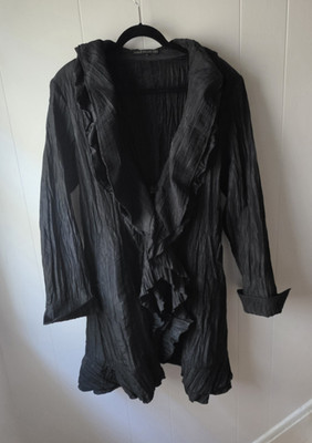 Adèle Dallas Orr XL Black Crinkle Ruffle Jacket Lagenlook Art to Wear Cardigan