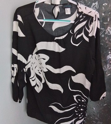 Creation L NWOT Womens Black White Long Sleeve Viscose Blouse Size 12