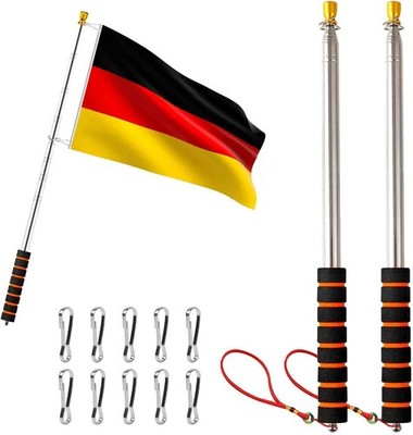 2 Stück Teleskop Fahnenstange 2.5M Tragbare Fahnenmast Handheld mit 10 Stücke F