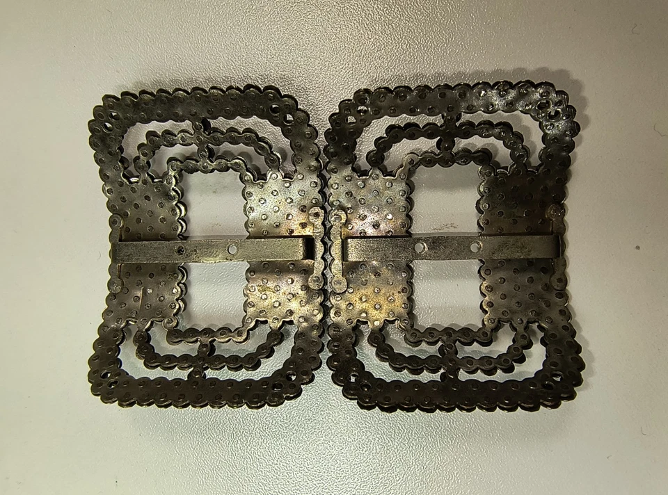 Par de clips de zapatos antiguos brillantes de corte de acero franceses hechos en Francia usados en excelente estado A+ Foto 4 de 4