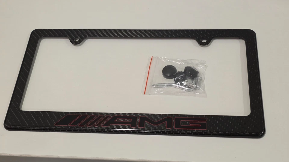 Red&Black AMG-Mercedes Benz  100% Carbon Fiber License Plate Frame Ghost Effect - Image 3 of 4