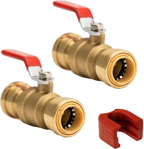 3/4 Inch Full Port Ball Valve, Push to Connect Brass Plumbing Fitting, 2 Pack