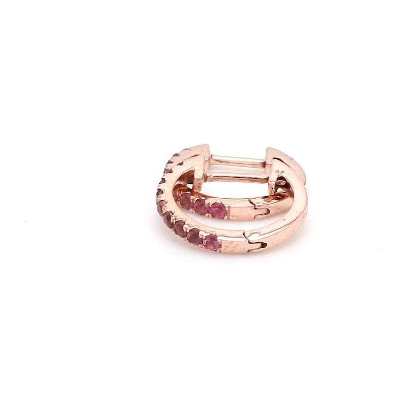 Natural Ruby Gemstone Dainty Eternity Huggie Hoops Earrings 18K Solid Gold k286 - Image 2 of 4
