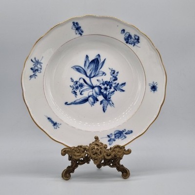 Antique Meissen Porcelain Plate Hand Painted Floral Insects Gold Gilt 24,5 cm