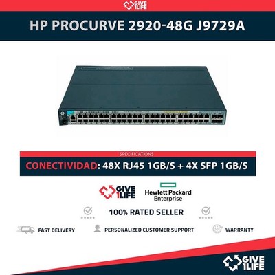 HP ProCurve Switch J9729A 2920-48G 48 Puertos POE+ RJ45 1GB/S + 4 Puertos SFP...