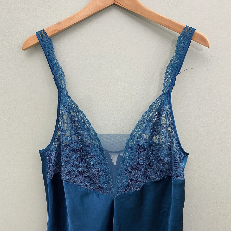 Vestido largo de satén de colección Victorias Secret con abertura lateral de encaje para mujer L verde azul Foto 3 de 4