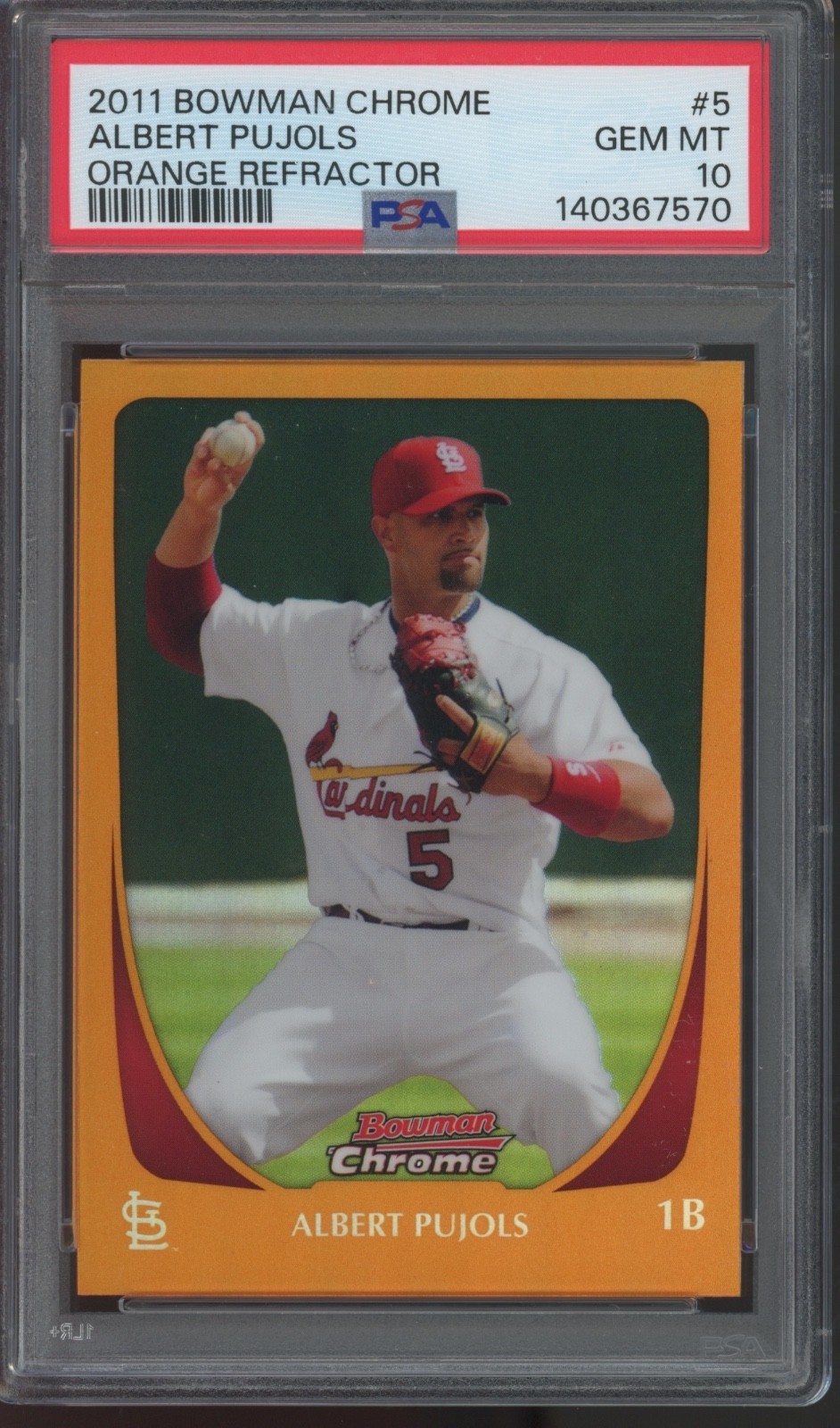 2011 Bowman Chrome Orange Refractor #5 Albert Pujols /25 Gem Mint PSA 10