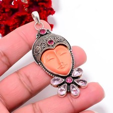 Pink Opal & Pink Kunzite 925 Sterling Silver Oxidised Goddess Pendant 2.6