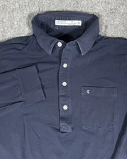 Criquet Polo Shirt Mens Medium Navy 4 Button Stretch Cotton Long Sleeve Preppy