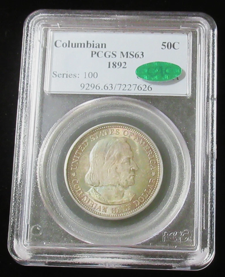 1892 50C Columbian MS63 PCGS CAC Beautiful Rainbow Toning - Image 3 of 4