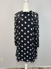 Maeve Anthropologie Dress Women's XS Black Polka Dot High Neck Bow Back Swing