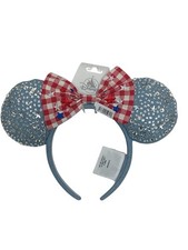 Disney BaubleBar Americana Headband Rhinestones Red/White Gingham Bow NWT
