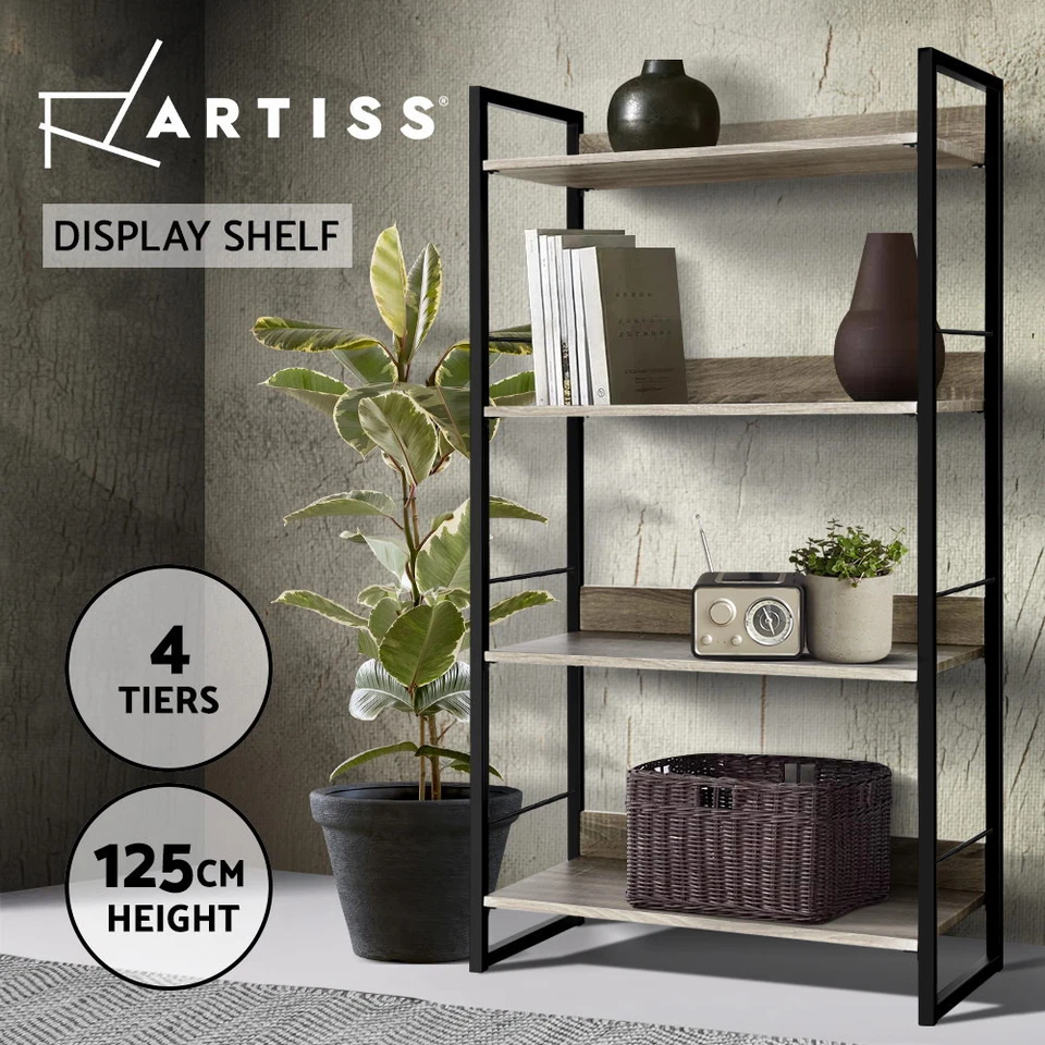 Artiss Bookshelf 4 Tiers Display Book Shelves Storage Bookcase Metal Industrial