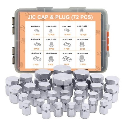 Hydraulic Hose Caps & Plugs Kit 72pcs JIC Flare Fitting Adapter Steel Assortment