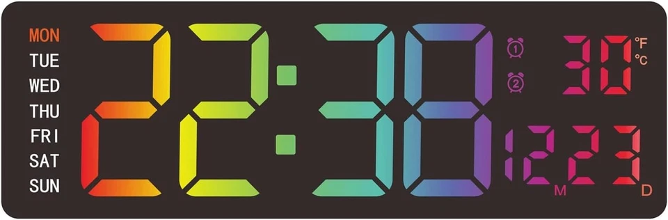 16" Large Digital Wall Clock with Remote Control LED Large Display Timer RGB - Image 3 of 3