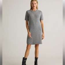 NWT QUINCE Mongolian Cashmere Short Sleeve Mini Dress in Heather Grey size Small