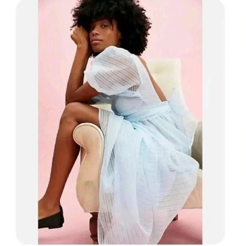 Nuevo Vestido Free People Hailey Midi Manga Abullonada Azul Talla 6 - Imagen 14 de 14