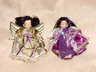 Holiday Spiritual Angel Sisters Gold Purple Porcelain Fabric Figurine Ornaments