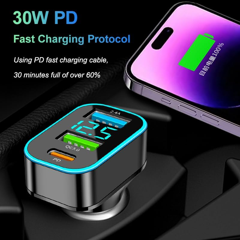 LISEN Caricabatterie Auto Con 60W Cavo USB C, Accendisigari USB C 54W