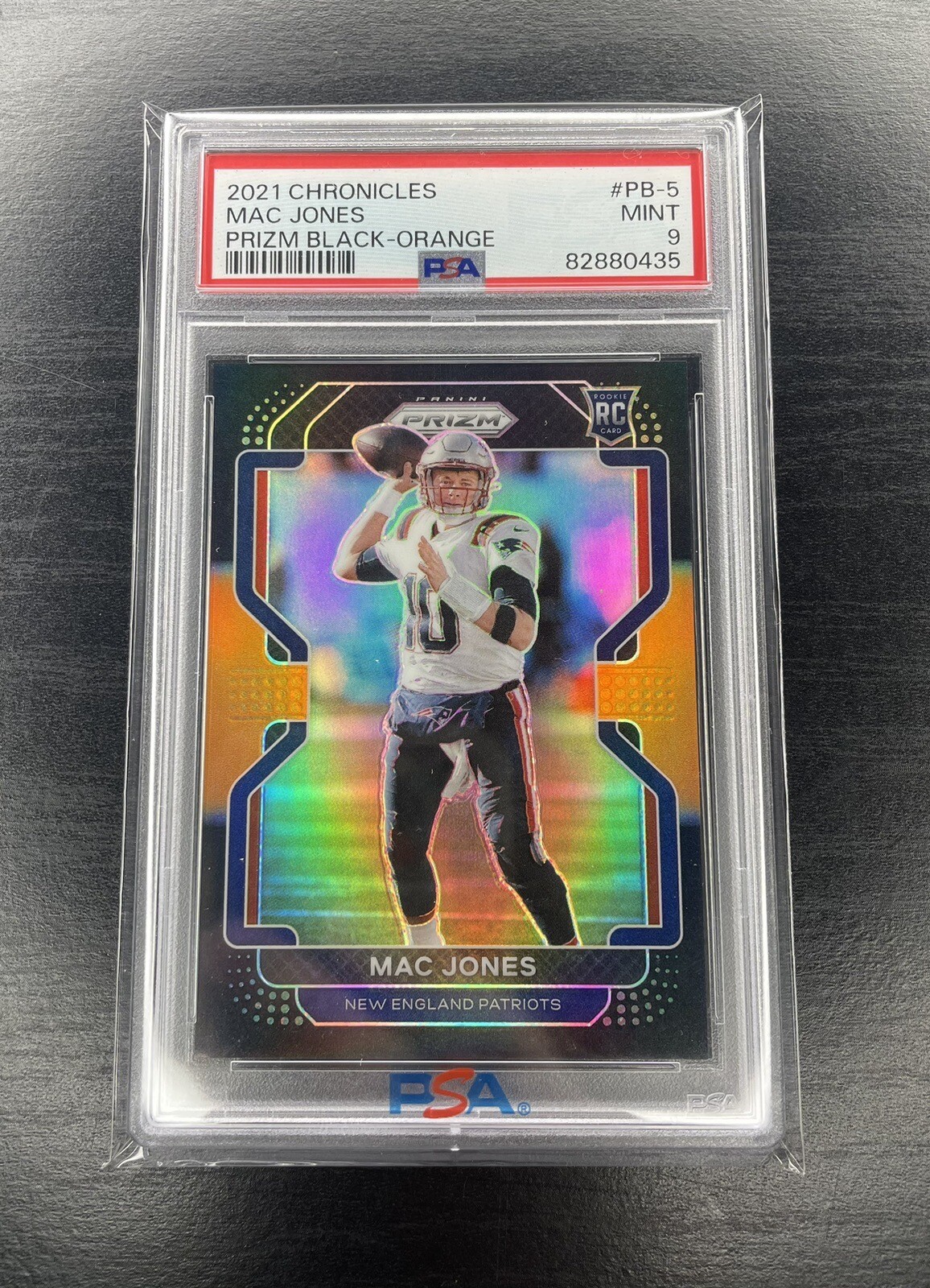 2021 chronicles mac jones prizm black-orange 75/75 psa 9