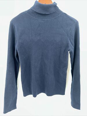 Women's Caslon Turtleneck Knit Sweater Blue Ribbed Long Sleeve