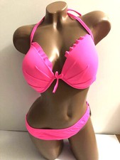 Victoria's Secret Swim Push Up Halter Bikini 2 Piece Set Hot Pink NWT