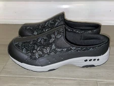 Easy Spirit Travel Flower Women's size 7.5 Narrow black sequin slip on clogs NEW