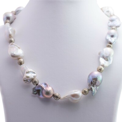 Genuine Fresh Water Baroque Pearls in Cream & Soft Grey with Sterling Silver 