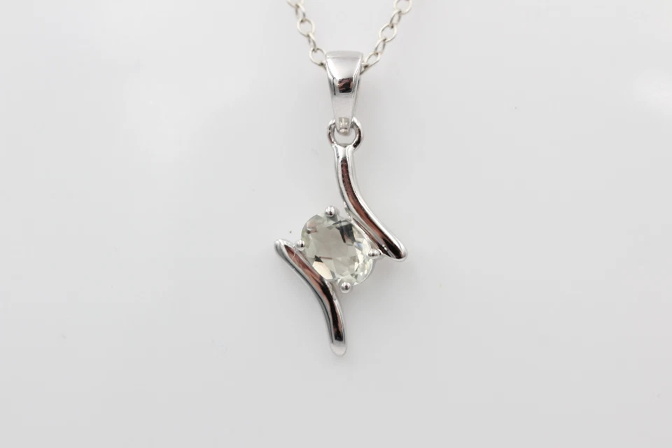 0,72 Carati Prasiolite Rimorchio 925 Collier Collana Argento Verde Ametista - Immagine 3 di 4