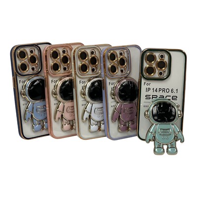 Stoßfeste Hülle für iPhone 13, 14 ProMax Plus Transparent Case Astronaut Ständer