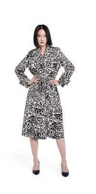 Sergio Hudson x Target Womens Black White Animal Print Trench Coat Small