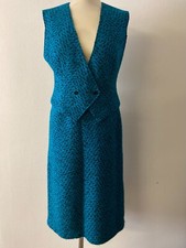 Women's Vintage 1970's Matching Vest and Skirt Blue Boucle Wool Set Size S