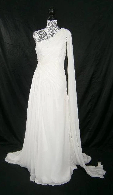 Vestido de novia Eden etiqueta plateada nupcial un hombro marfil 6 diosa griega Foto 2 de 4