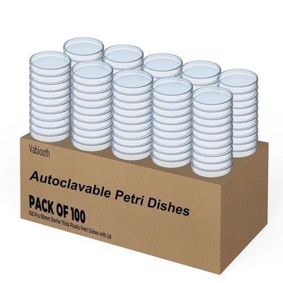 100-Pack Sterile Thick Plastic Petri Dishes, Vented Lid 90mm - Lab Excellence