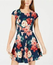 B Darlin Navy Floral Print Short Sleeve Mini Dress Juniors Size 1/2